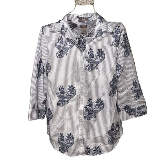 GREAT CONDITION WOMEN NO-IRON Paisley-Print Cotton Shirt bohemian BLOUSE CHICO S - Picture 1 of 14